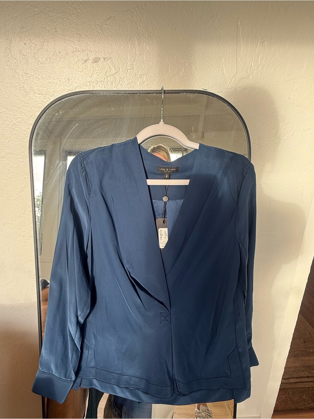 rag & bone navy -somewhat green Draped Open Blazer blouse